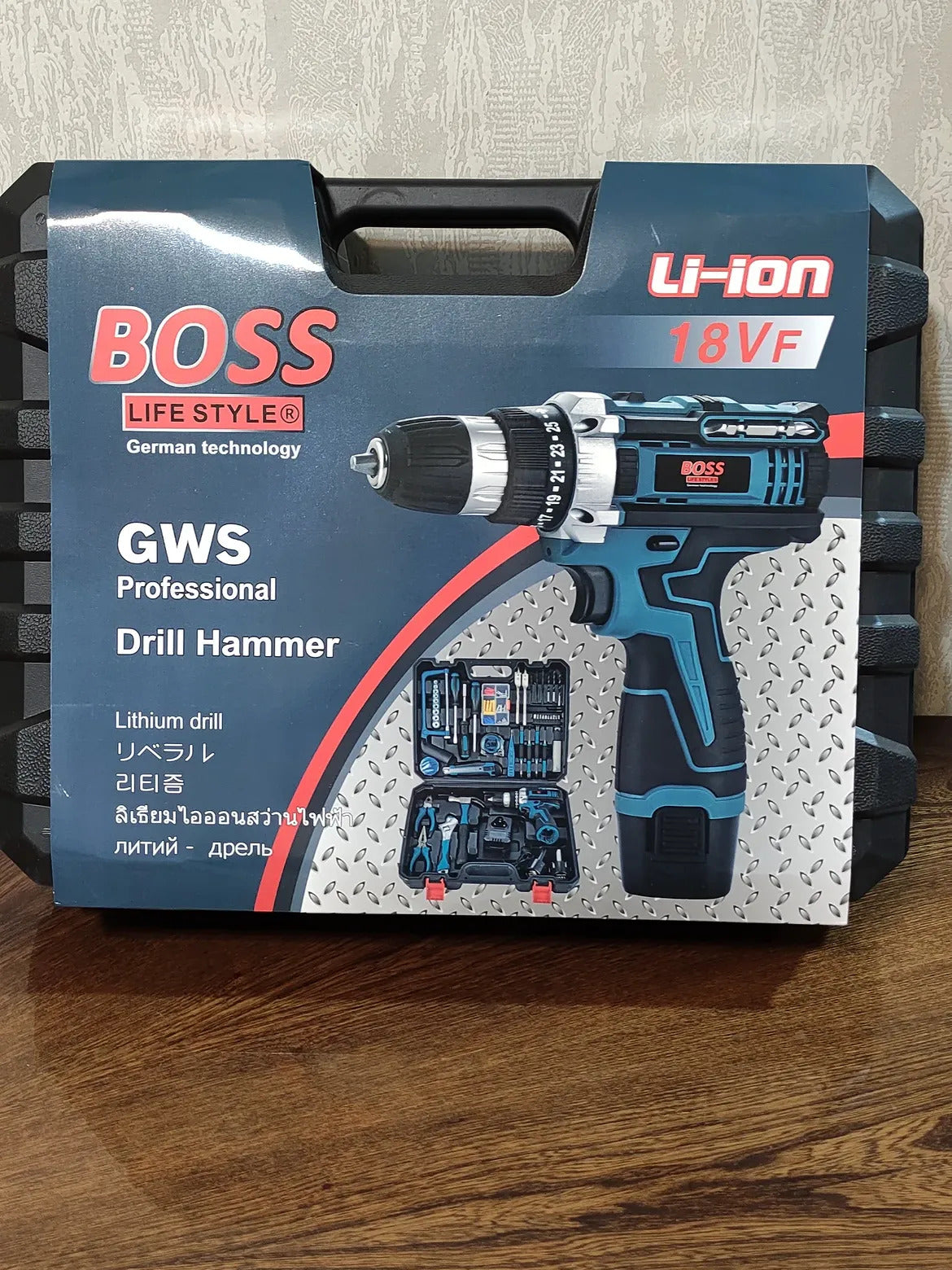 Boss 188V Cordless Hammer Drill Set – 30-Piece Tool Kit with Case & 2 Batteries