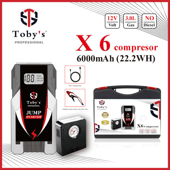 Toby's X6 Car Jump Starter with Air Compressor – 12V Portable Car Battery Booster