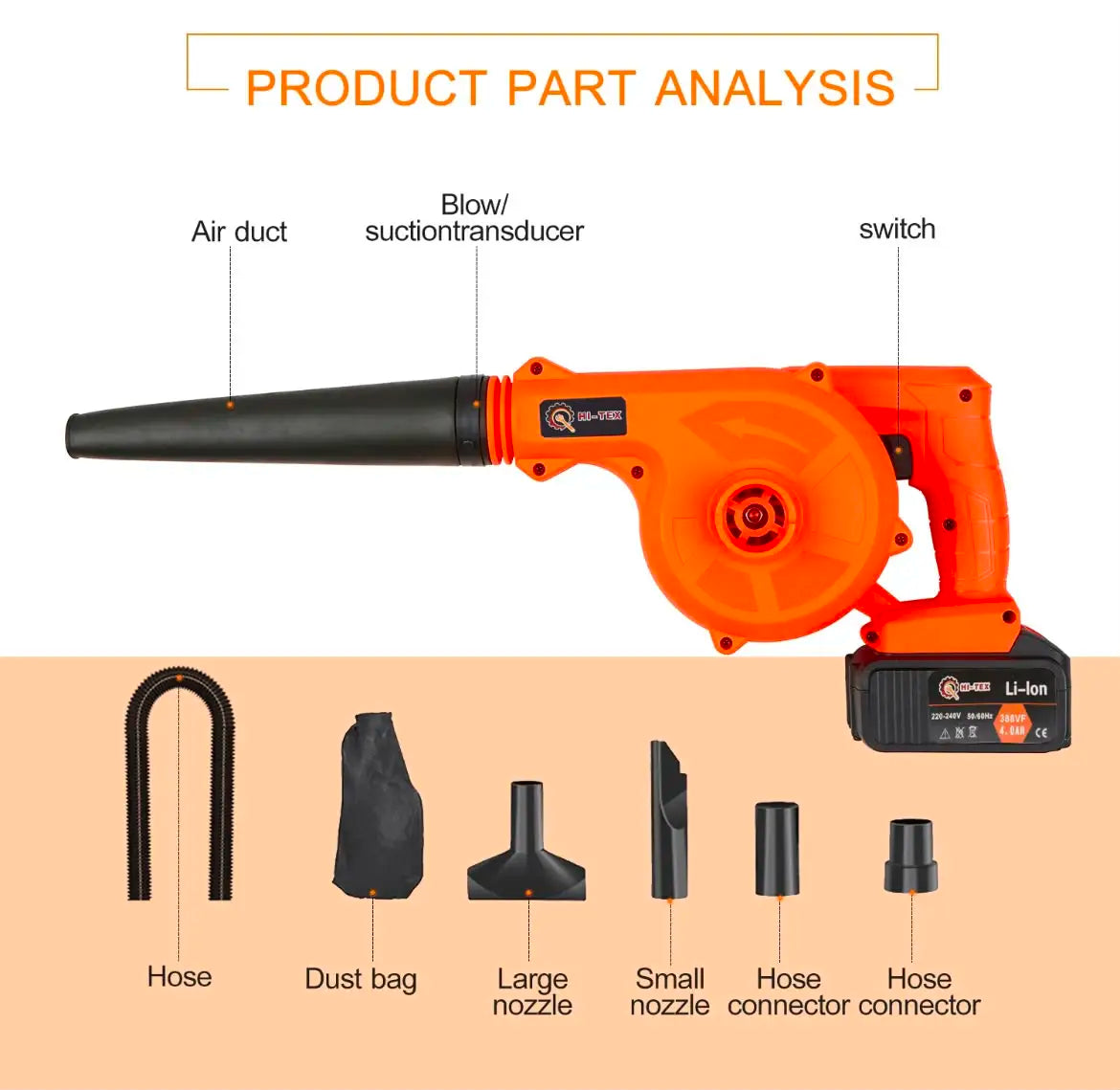Hi-Tex 2 in 1 Cordless Blower + Vacuum Cleaner, Model H-1120