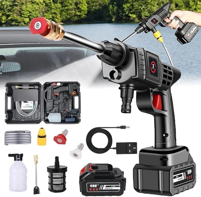Cordless Portable Pressure Washer Gun with 2 Batteries - 452PSI 1000mAh | مسدس غسيل لاسلكي TOBI مع بطاريتين