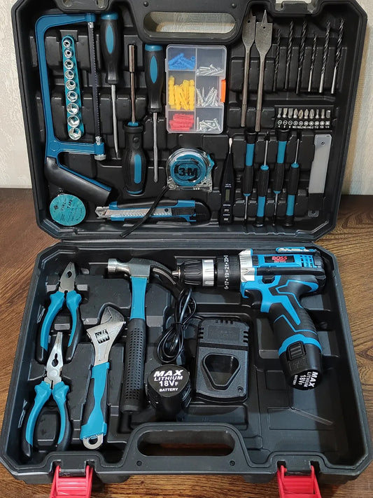 Boss 188V Cordless Hammer Drill Set – 30-Piece Tool Kit with Case & 2 Batteries