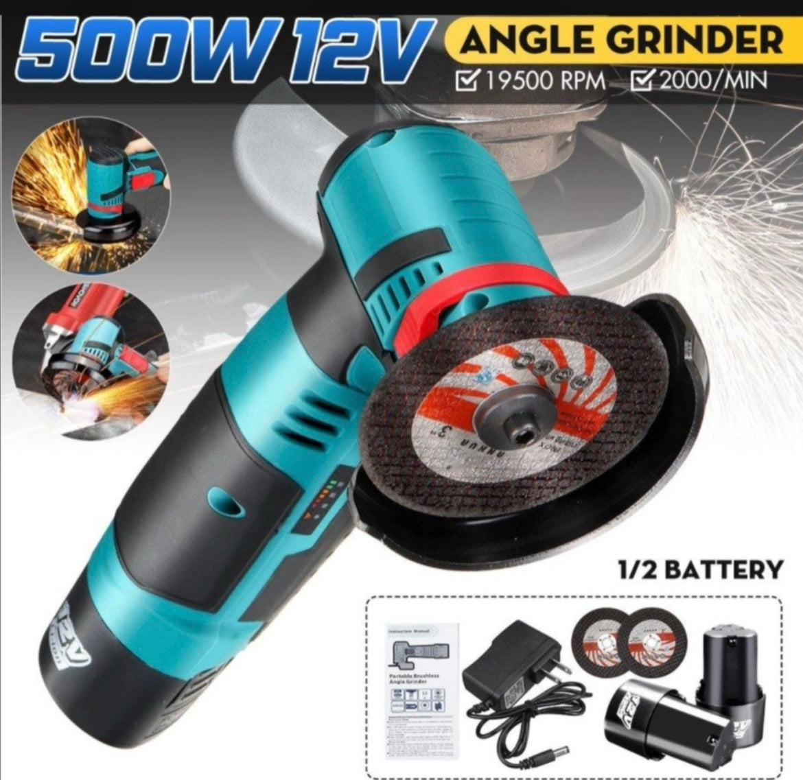 12V Cordless Mini Angle Grinder 3-inch